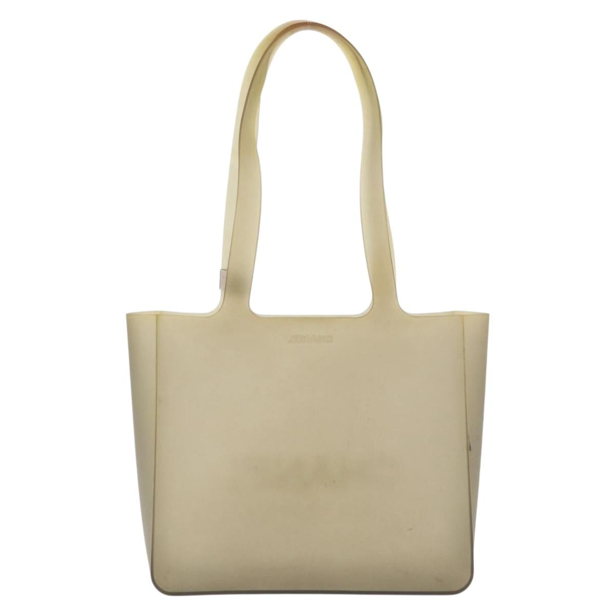 CHANEL Tote Bag Rubber Khaki Silver CC Auth BA12649