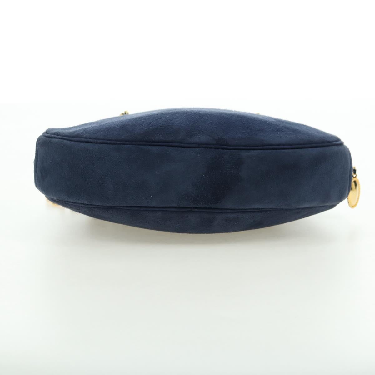 Christian Dior Chain Shoulder Bag Suede Navy Gold Auth BA12652V