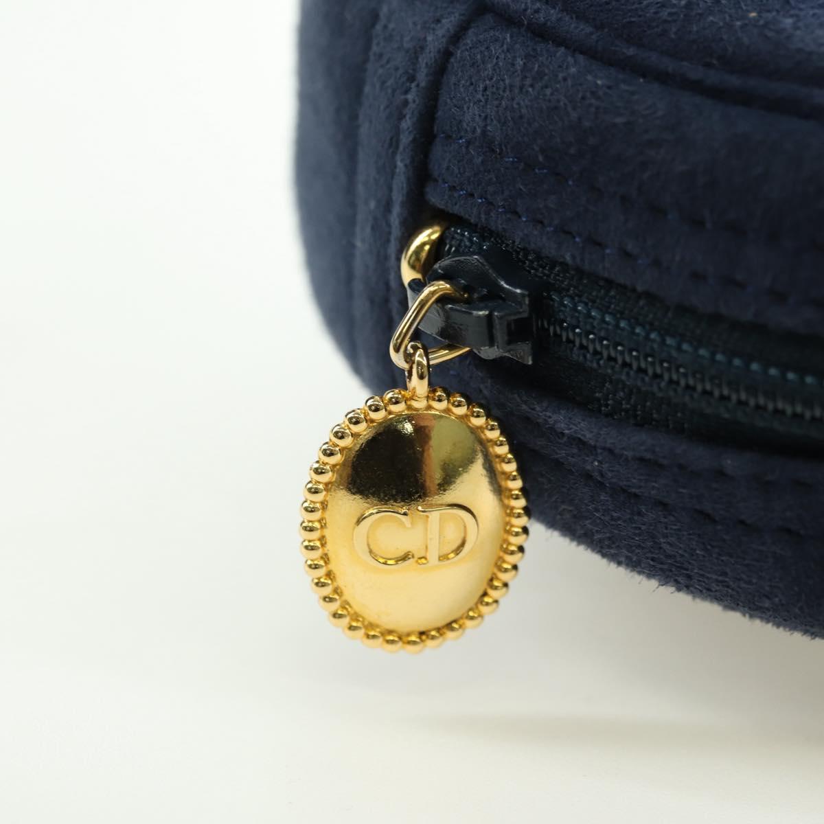 Christian Dior Chain Shoulder Bag Suede Navy Gold Auth BA12652V