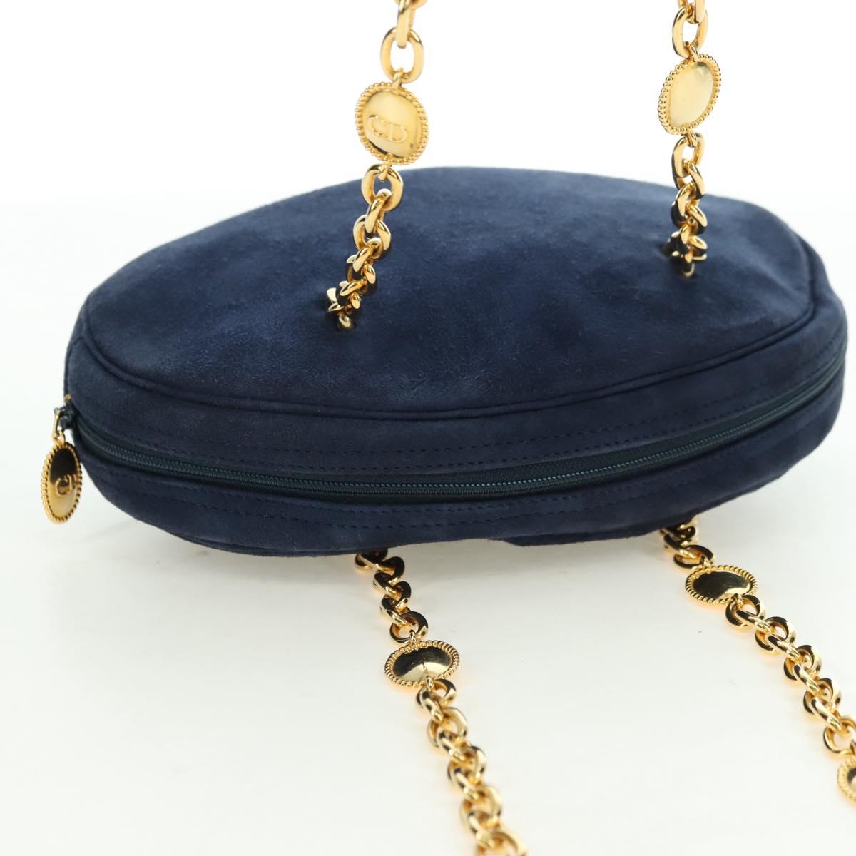 Christian Dior Chain Shoulder Bag Suede Navy Gold Auth BA12652V