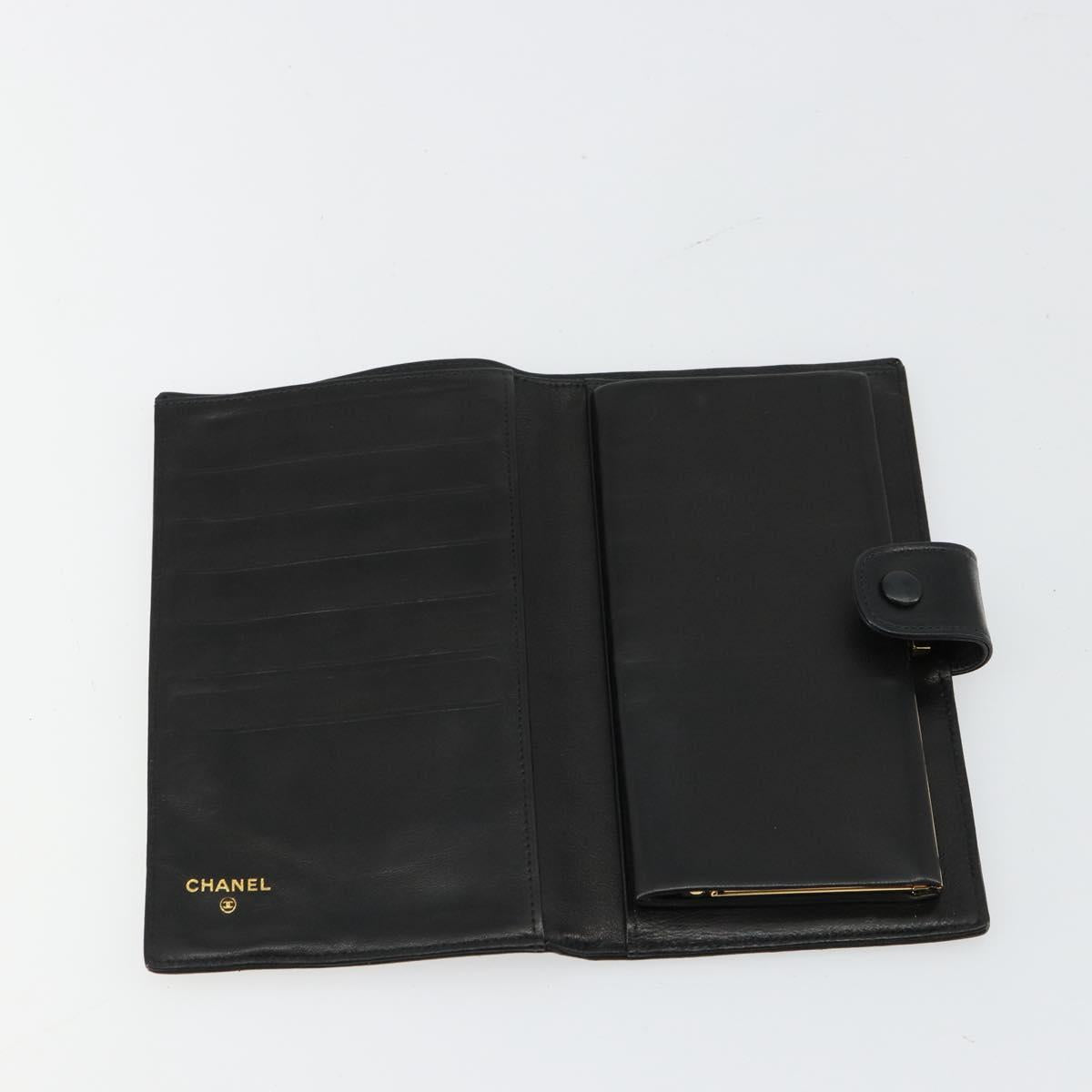 CHANEL Long Wallet Lamb Skin Black CC Auth BA12654A