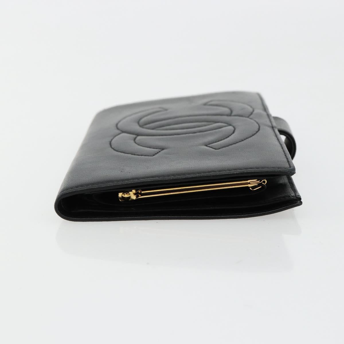CHANEL Long Wallet Lamb Skin Black CC Auth BA12654A