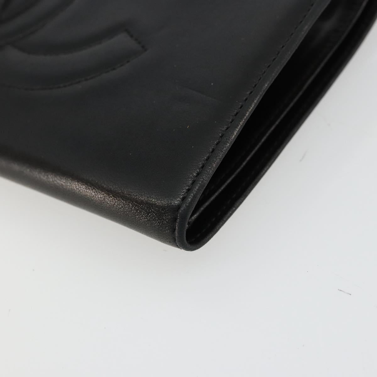 CHANEL Long Wallet Lamb Skin Black CC Auth BA12654A