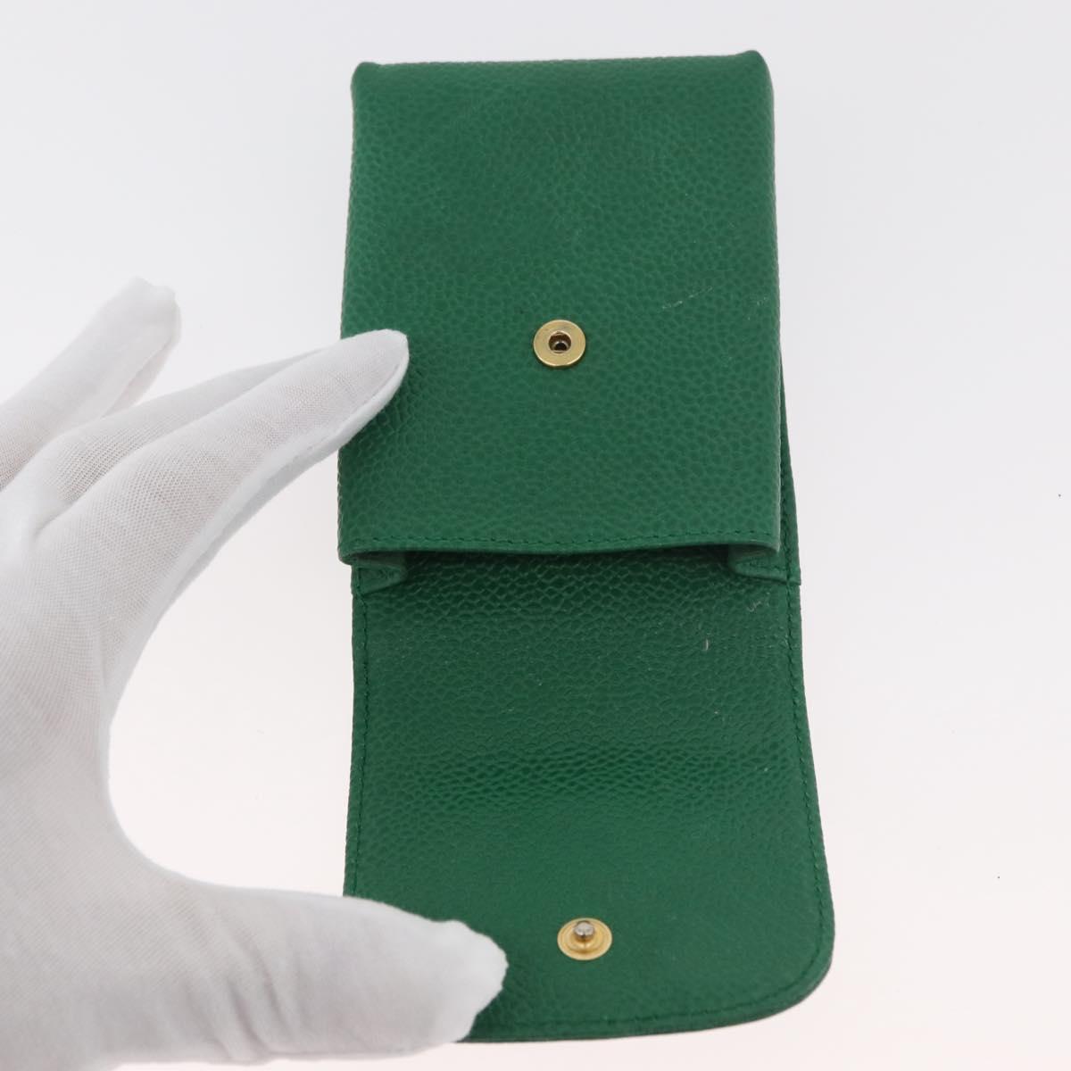 CHANEL Pouch Caviar Skin Green Gold CC Auth BA12655A