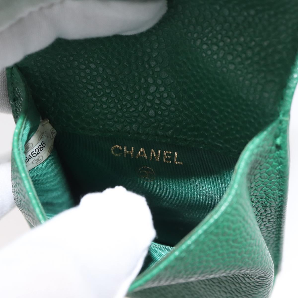 CHANEL Pouch Caviar Skin Green Gold CC Auth BA12655A