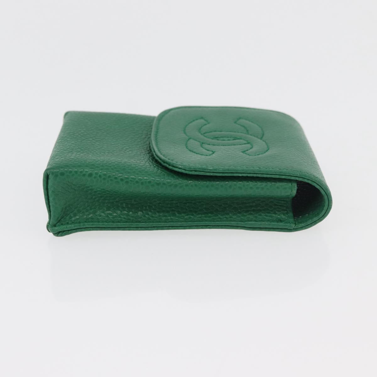 CHANEL Pouch Caviar Skin Green Gold CC Auth BA12655A