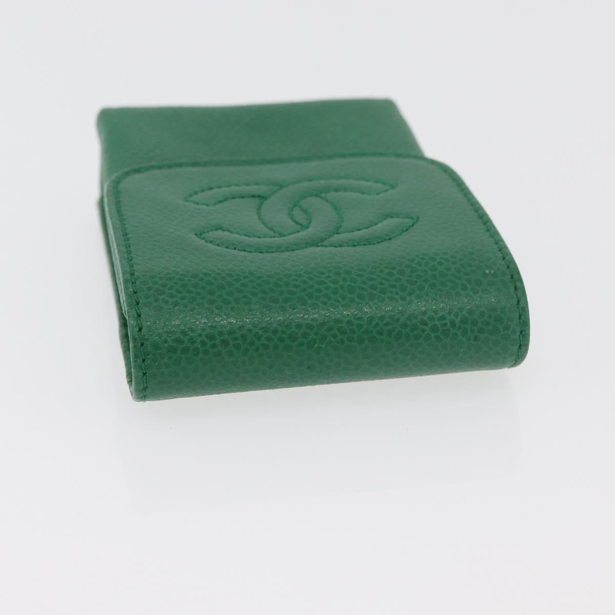 CHANEL Pouch Caviar Skin Green Gold CC Auth BA12655A