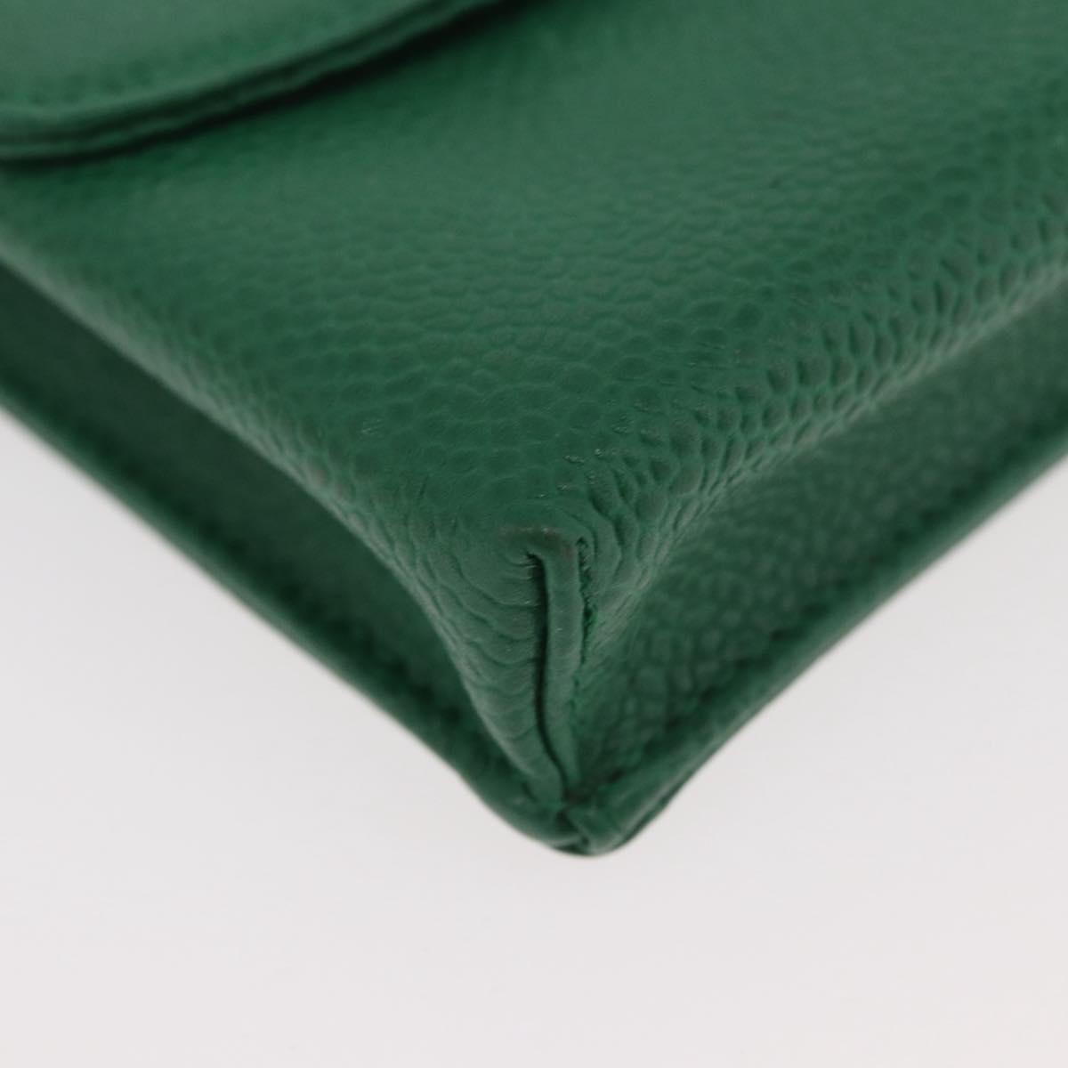 CHANEL Pouch Caviar Skin Green Gold CC Auth BA12655A