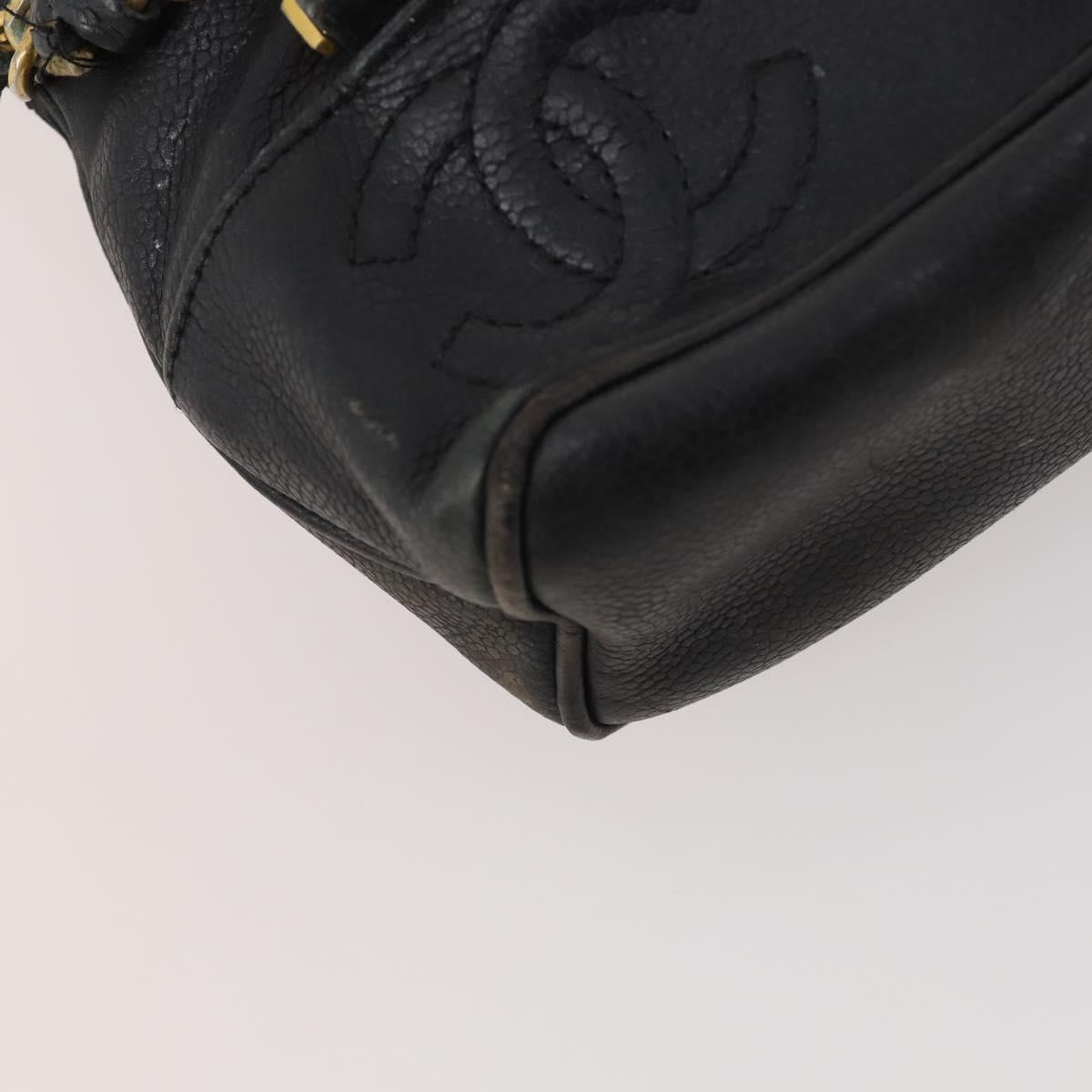 CHANEL Backpack Caviar Skin Black Silver CC Auth BA12657