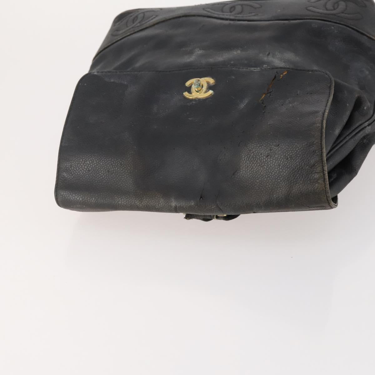 CHANEL Backpack Caviar Skin Black Silver CC Auth BA12657