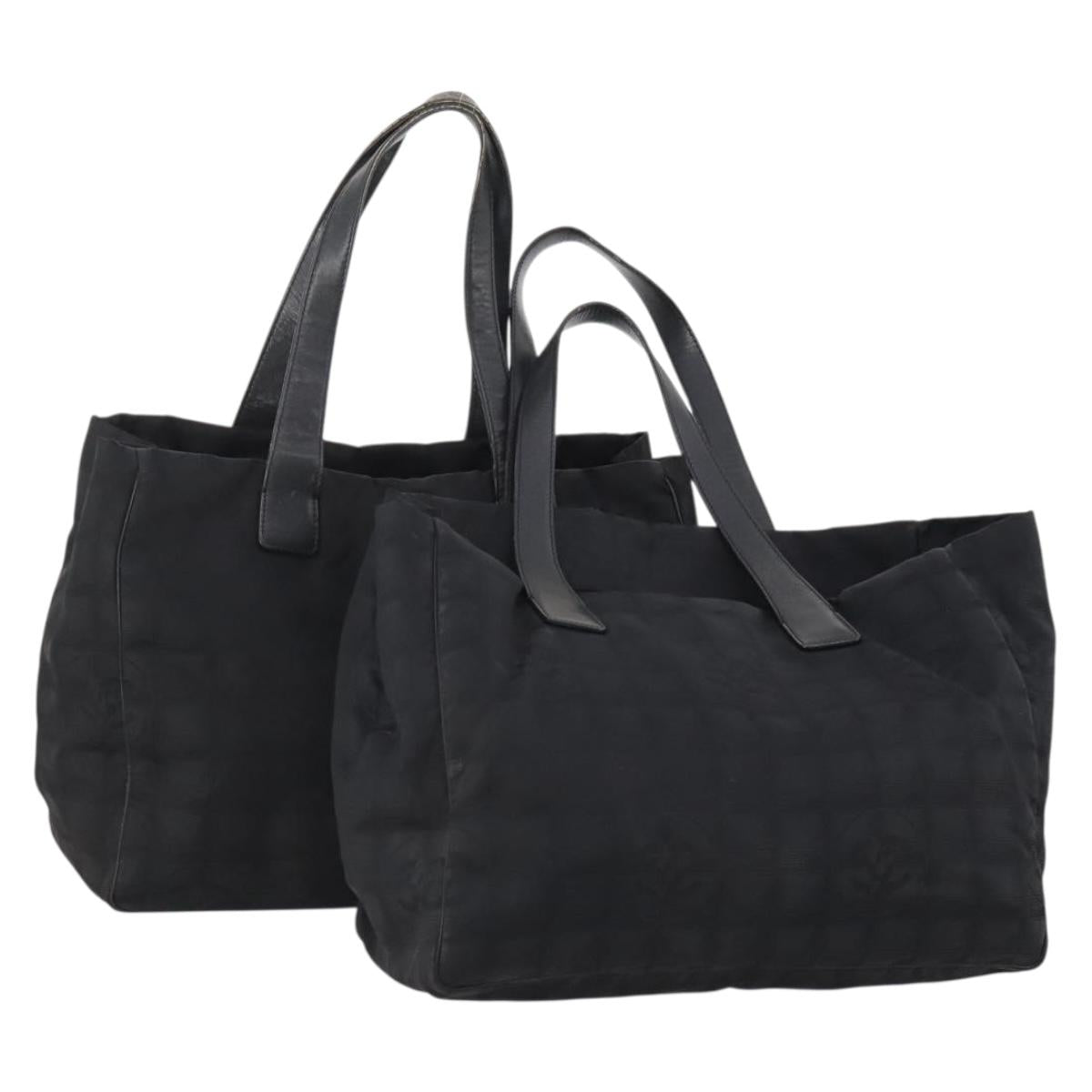 CHANEL New Travel line Tote Bag Nylon 2 Set Black CC Auth BA12658
