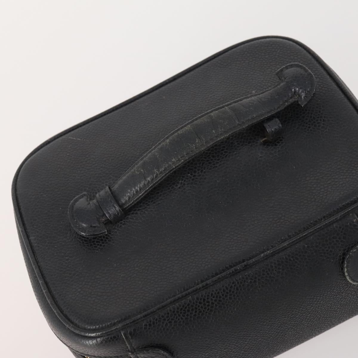 CHANEL Vanity Pouch Leather 2 Set Black CC Auth BA12664