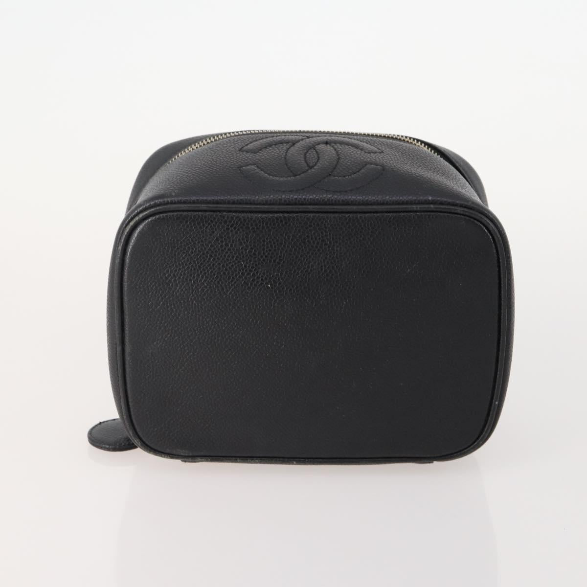 CHANEL Vanity Pouch Leather 2 Set Black CC Auth BA12664