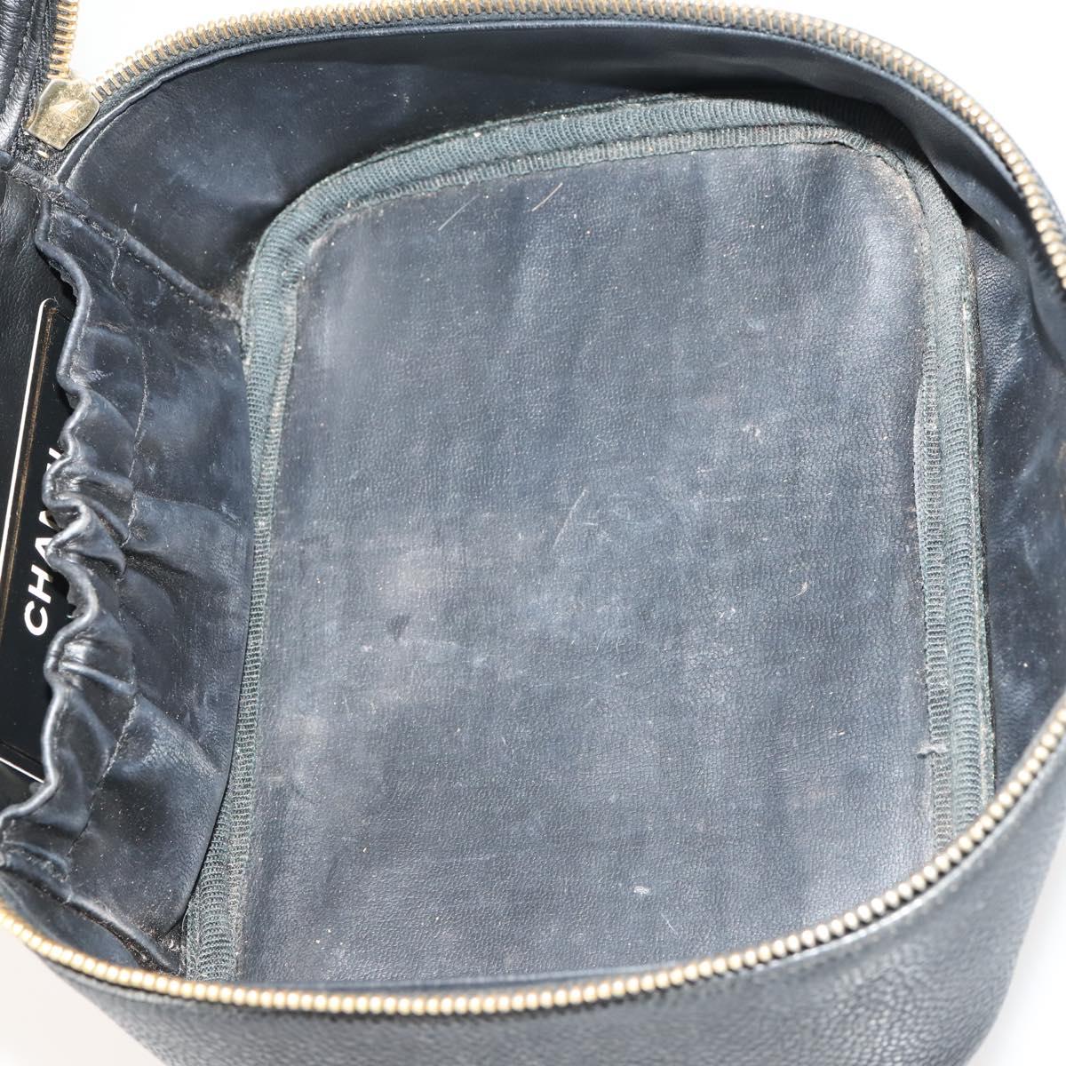 CHANEL Vanity Pouch Leather 2 Set Black CC Auth BA12664