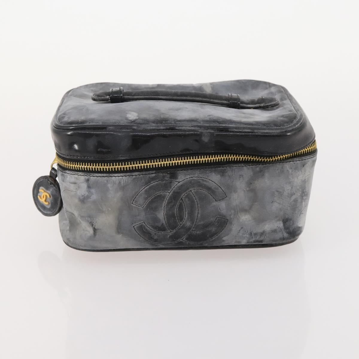 CHANEL Vanity Pouch Leather 2 Set Black CC Auth BA12664