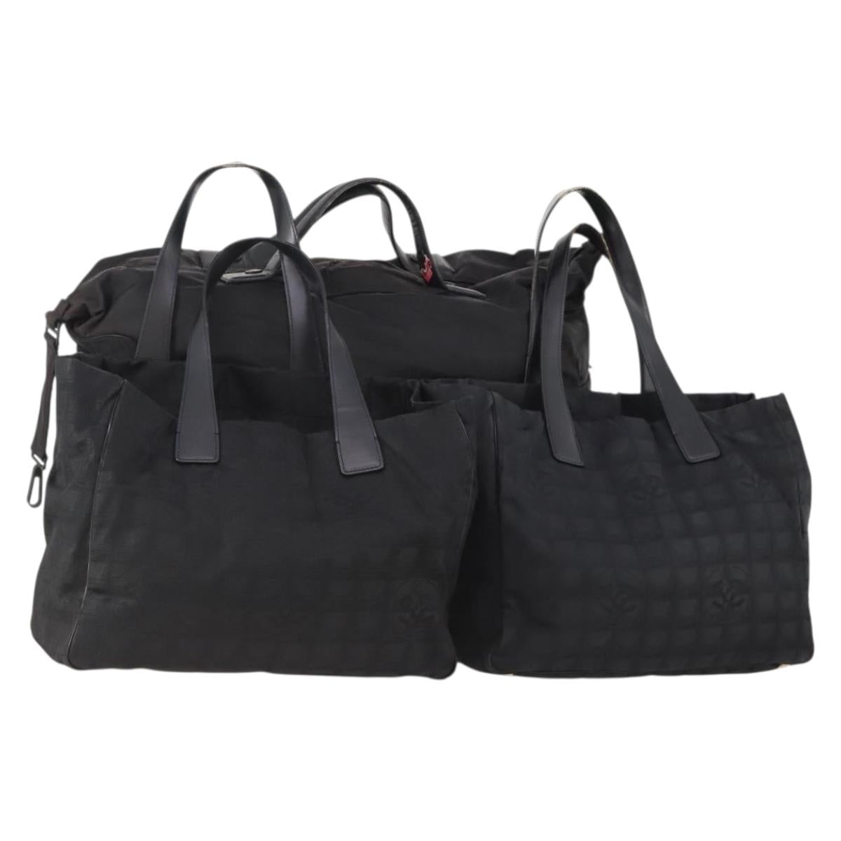 CHANEL New Travel line Tote Bag Nylon 3 Set Black CC Auth BA12665
