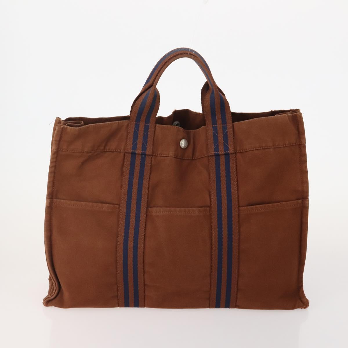 HERMES Tote Bag Canvas 2 Set Brown Auth BA12668