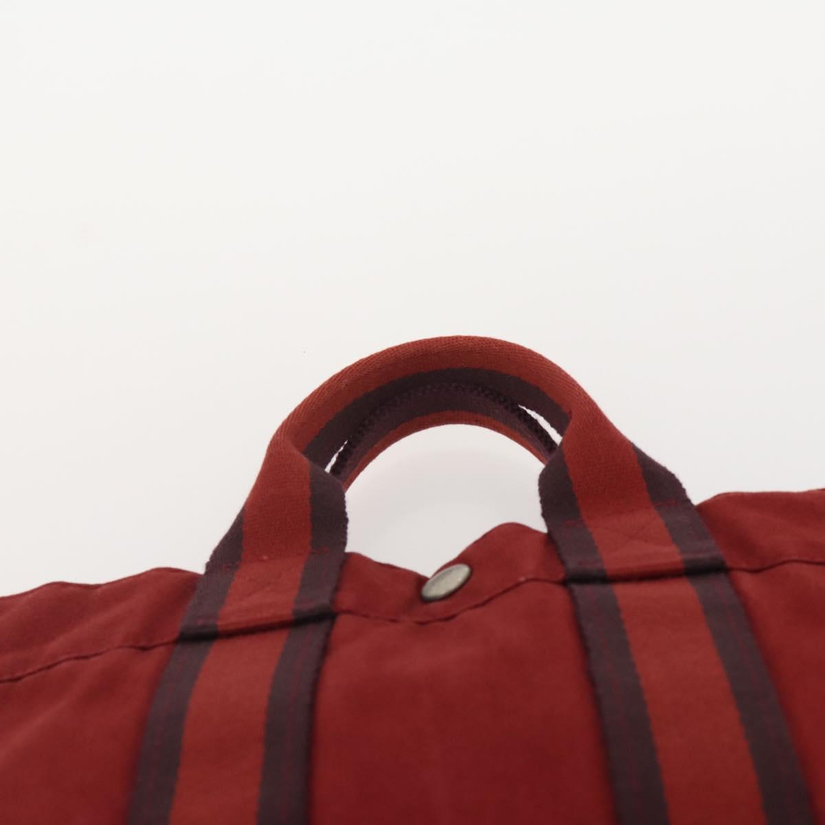 HERMES Hand Bag Canvas 2 Set Red Gray Auth BA12669