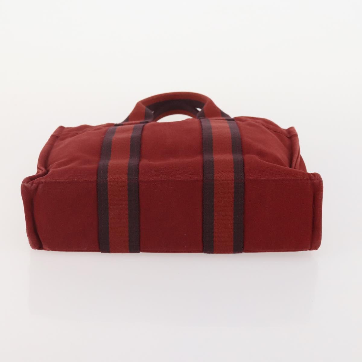 HERMES Hand Bag Canvas 2 Set Red Gray Auth BA12669