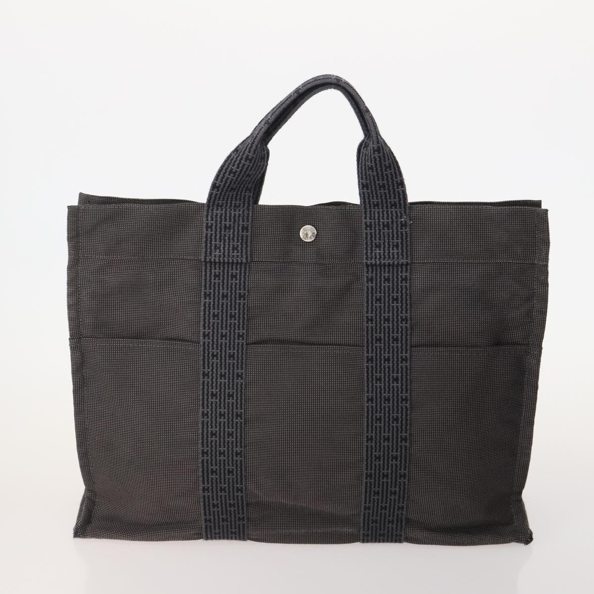HERMES Fourre Tout Hand Bag Cotton 3 Set Black Gray Auth BA12670