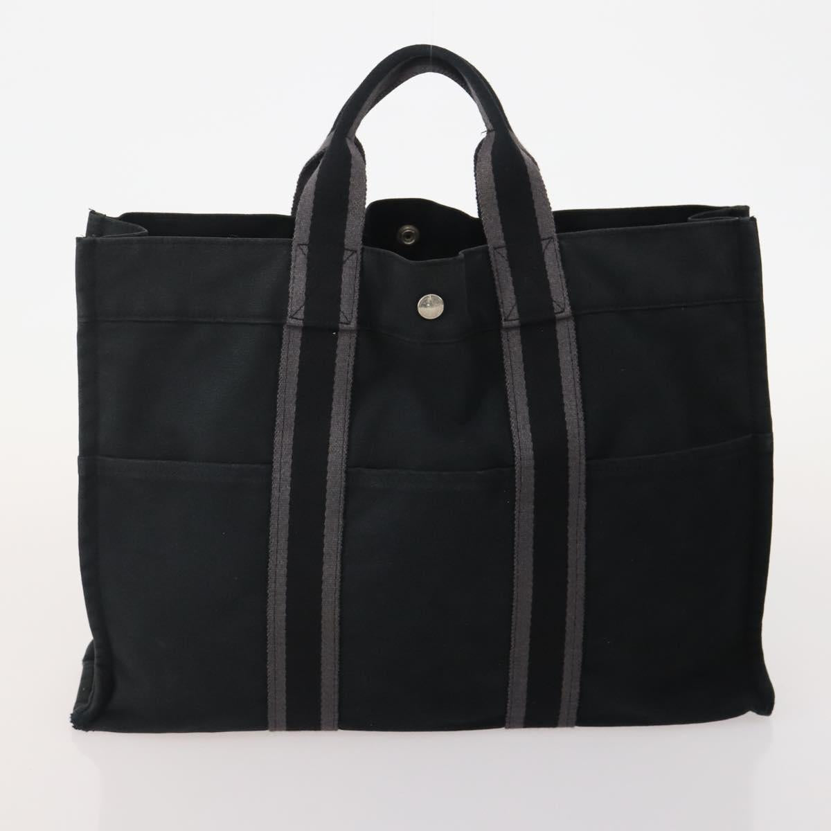 HERMES Fourre Tout Hand Bag Cotton 3 Set Black Gray Auth BA12670