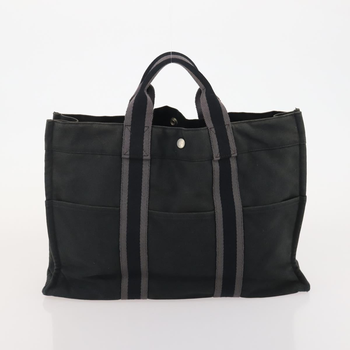 HERMES Fourre Tout Hand Bag Cotton 2 Set Black Auth BA12671