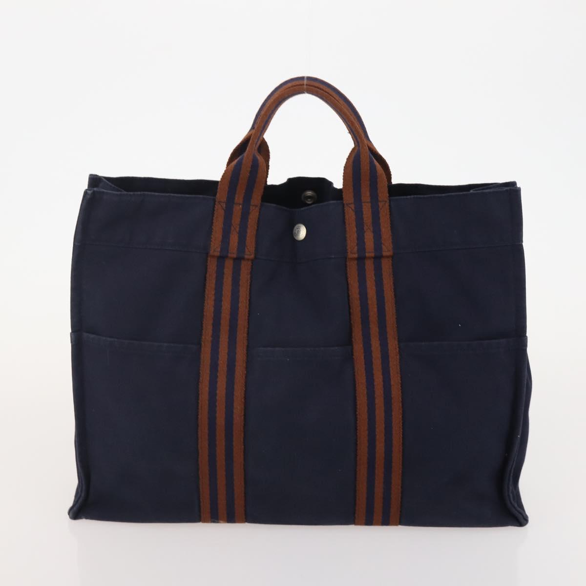 HERMES Fourre Tout Hand Bag Cotton 2 Set Black Navy Auth BA12675