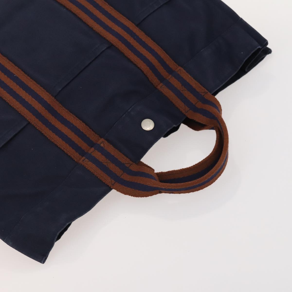 HERMES Fourre Tout Hand Bag Cotton 2 Set Black Navy Auth BA12675