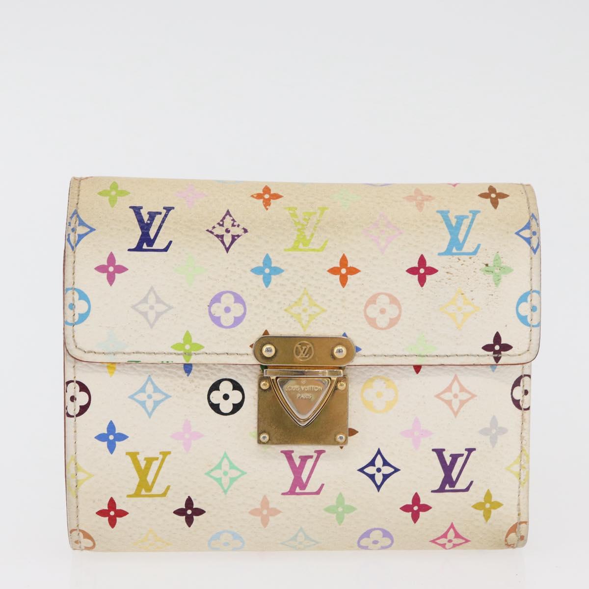 LOUIS VUITTON Monogram Multicolor Wallet 2 Set White LV Auth BA12677