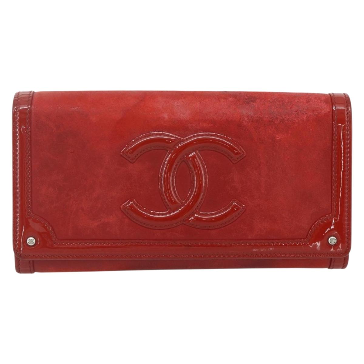 CHANEL Wallet Leather 3 Set Orange Red black CC Auth BA12678