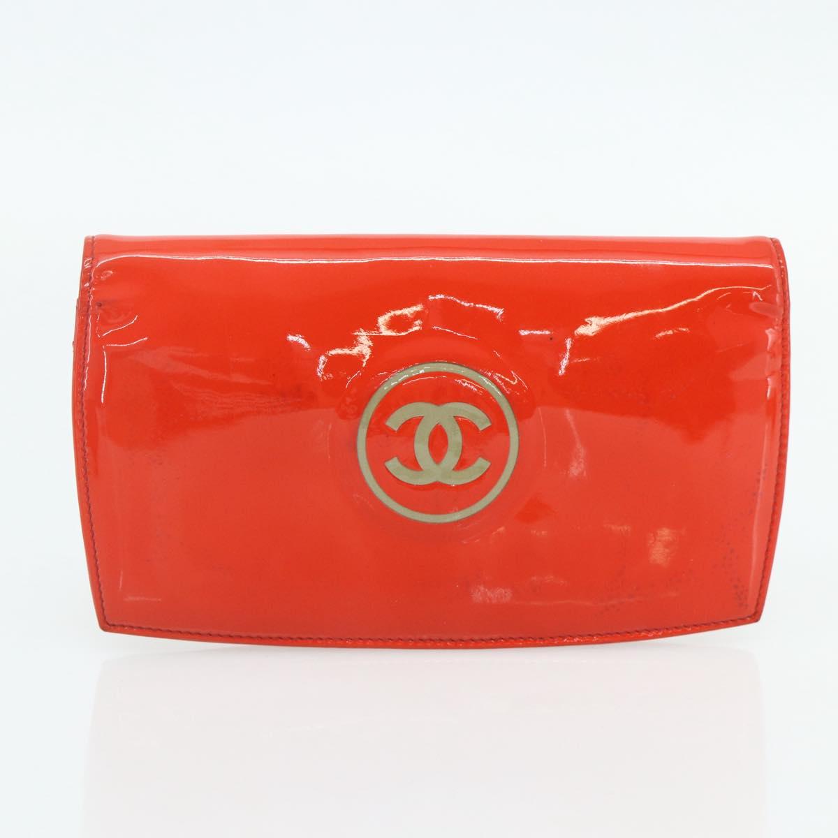 CHANEL Wallet Leather 3 Set Orange Red black CC Auth BA12678