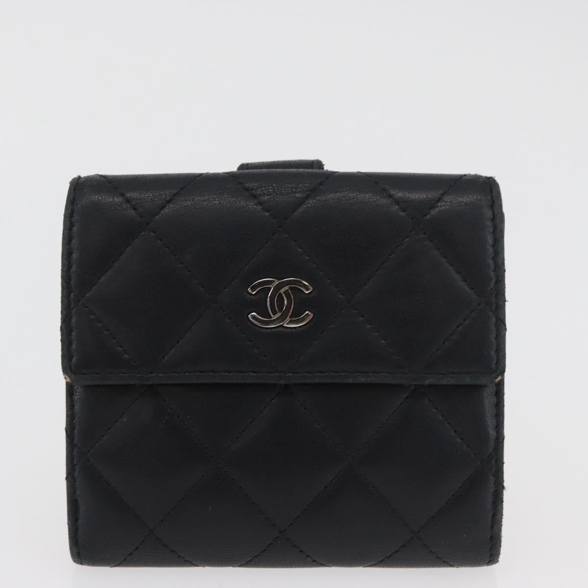 CHANEL Wallet Leather 2 Set Black CC Auth BA12679