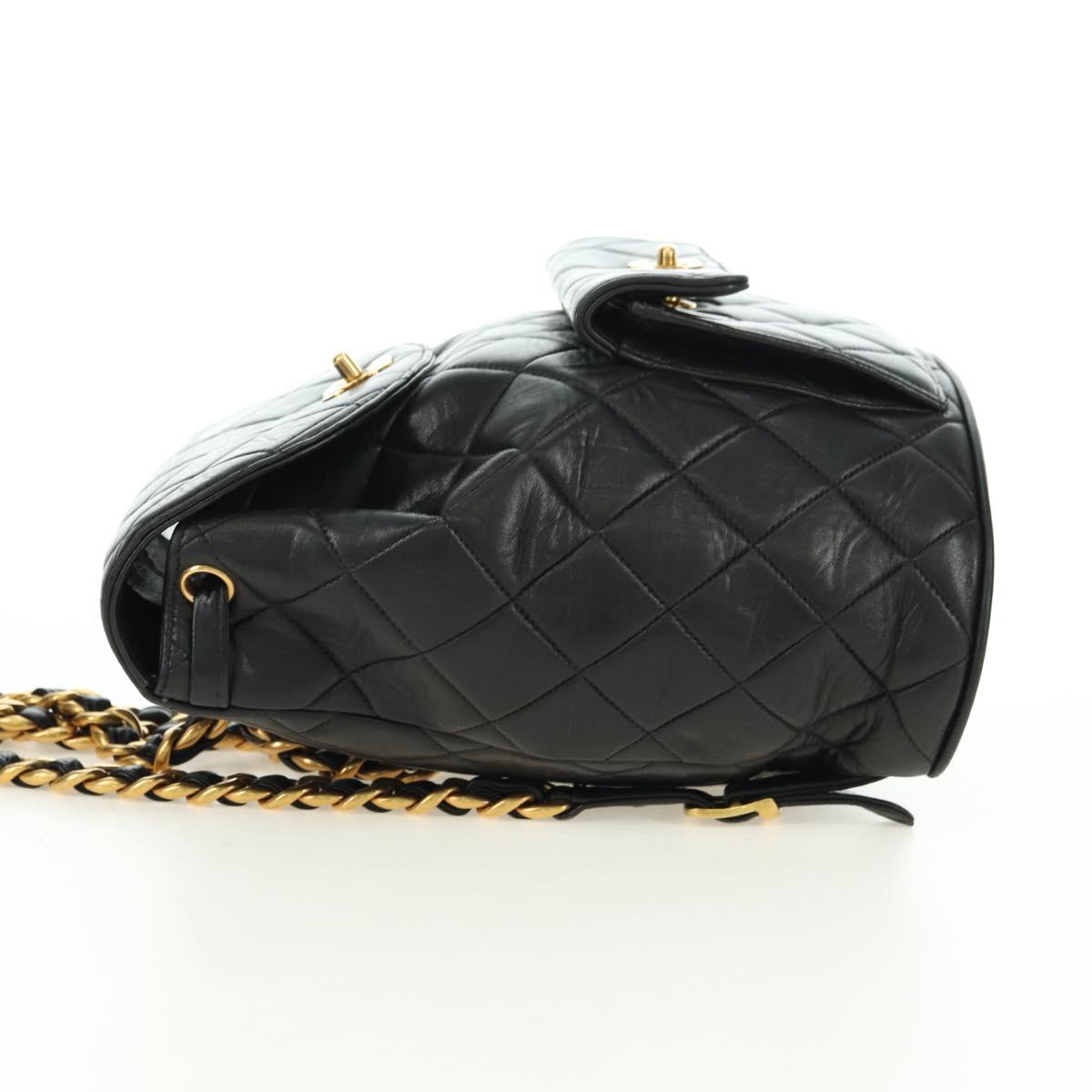 CHANEL Matelasse Chain Backpack Lamb Skin Gold Black CC Auth BA12682SAV