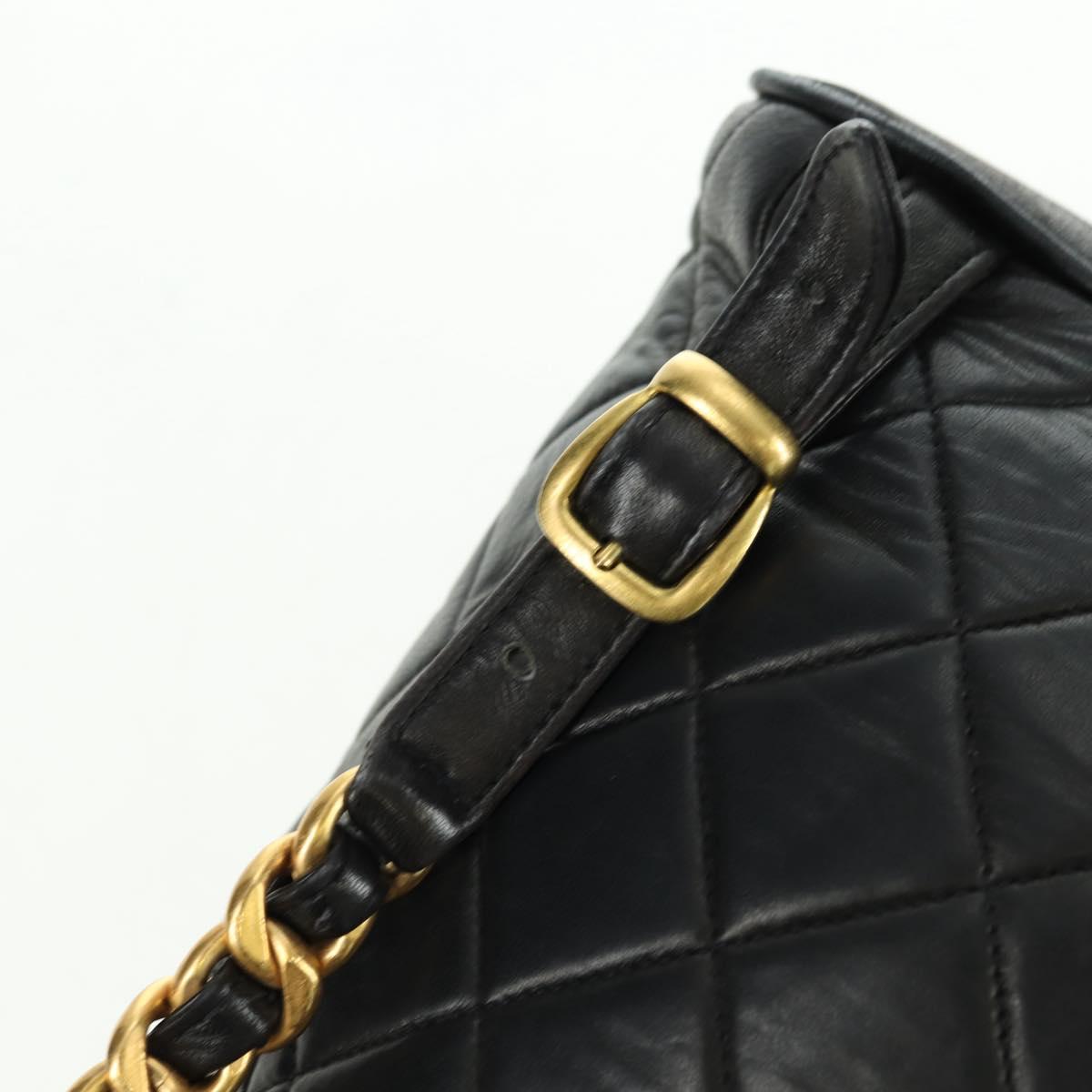 CHANEL Matelasse Chain Backpack Lamb Skin Gold Black CC Auth BA12682SAV