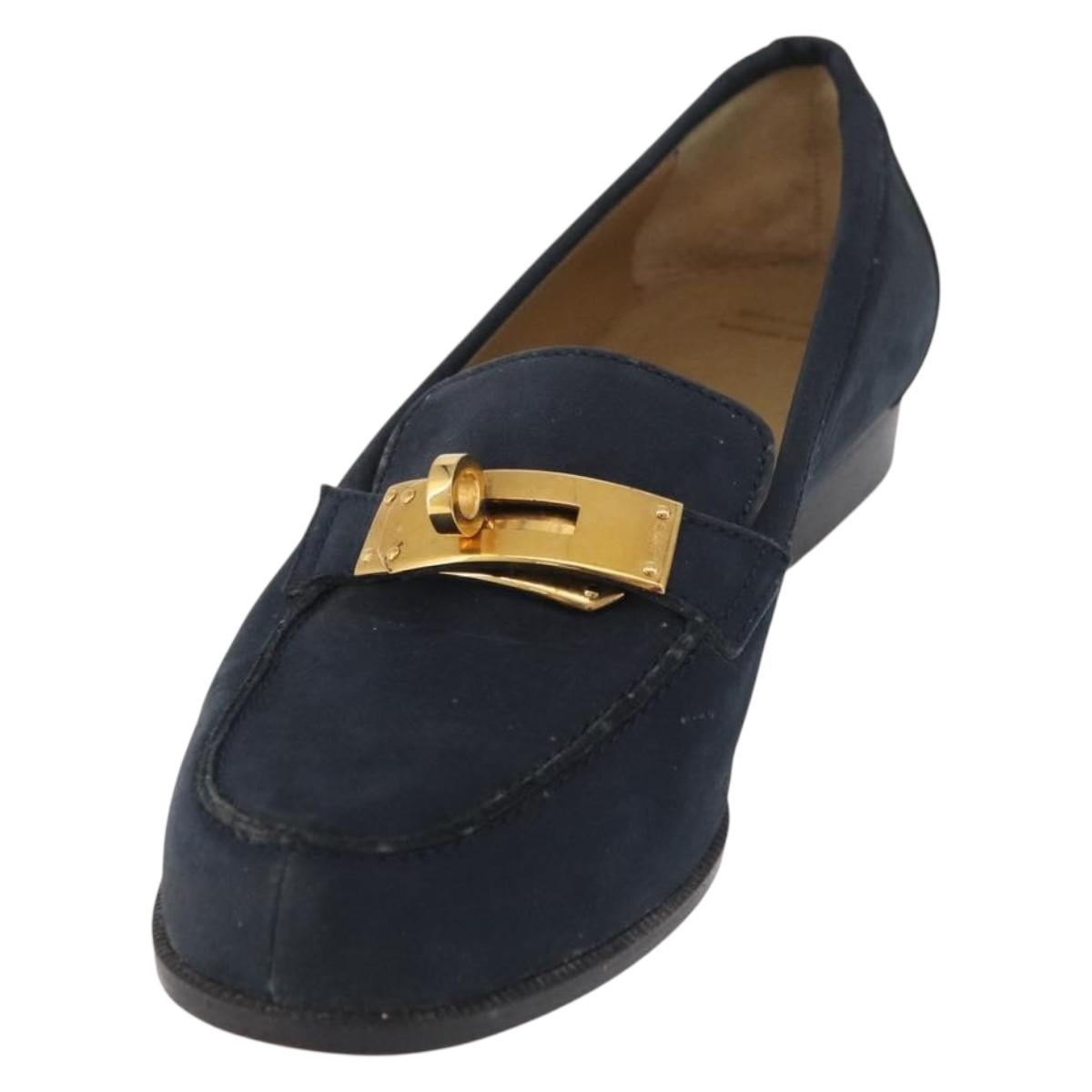 HERMES Kelly Loafers Suede 35 1/2 Navy Auth BA12685