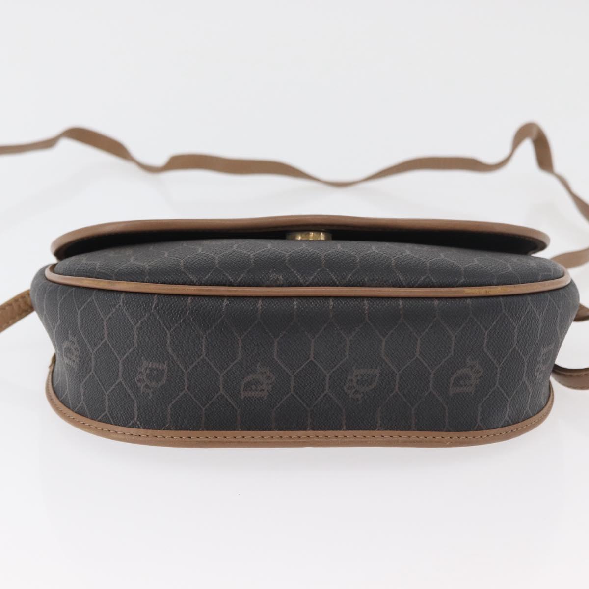 Christian Dior Honeycomb Canvas Shoulder Bag PVC Black Gold Auth BA12686