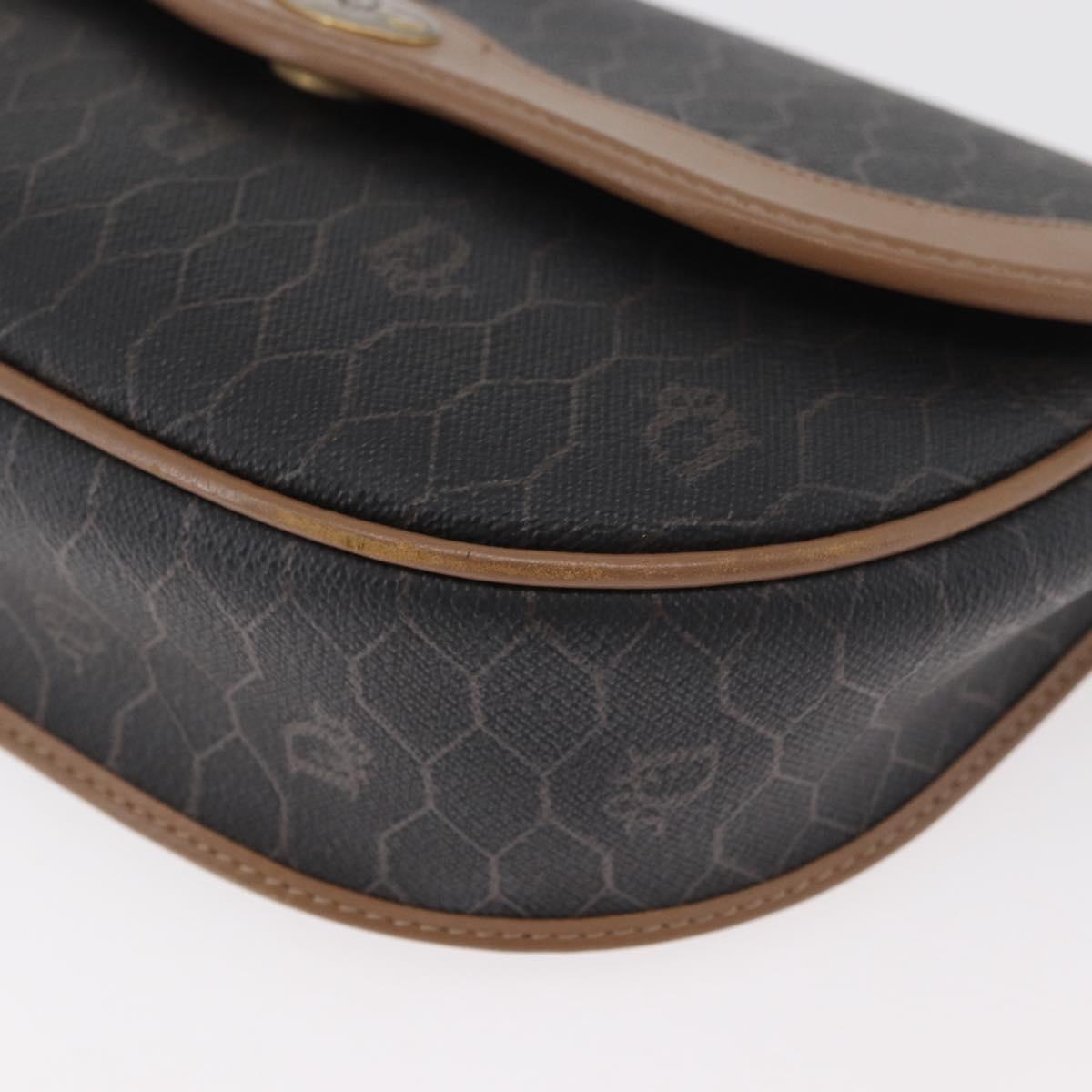Christian Dior Honeycomb Canvas Shoulder Bag PVC Black Gold Auth BA12686
