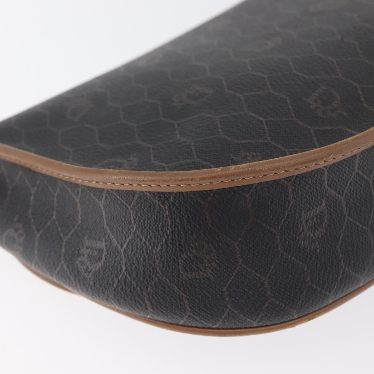 Christian Dior Honeycomb Canvas Shoulder Bag PVC Black Gold Auth BA12686