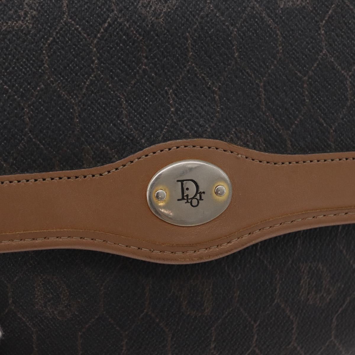 Christian Dior Honeycomb Canvas Shoulder Bag PVC Black Gold Auth BA12686