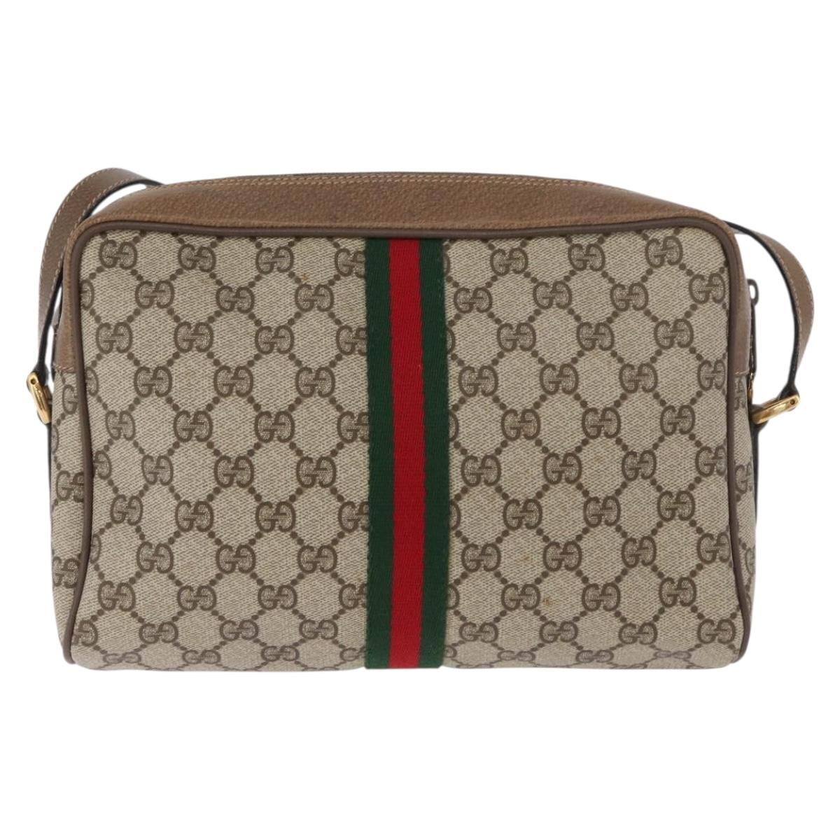 GUCCI GG Supreme Web Sherry Line Bag PVC Beige Gold 24 02 005 Auth BA12706