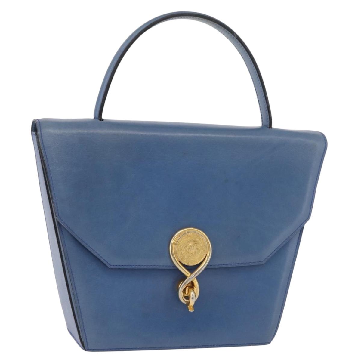 CELINE Medallion Hand Bag Leather Blue Gold Auth BA12709A