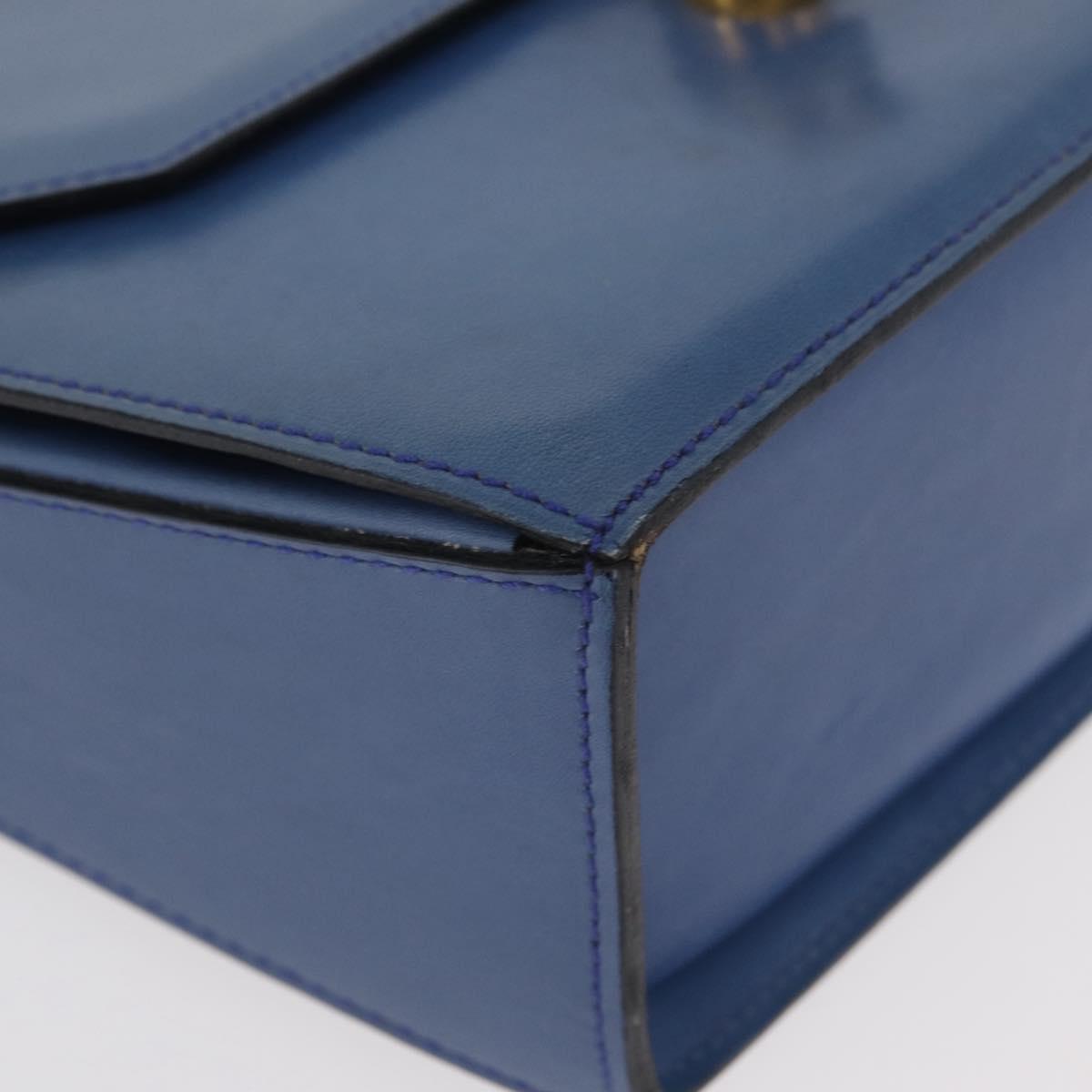 CELINE Medallion Hand Bag Leather Blue Gold Auth BA12709A