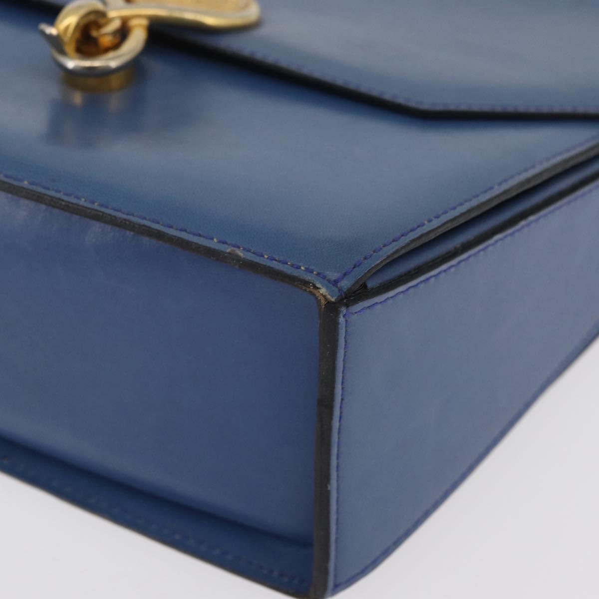 CELINE Medallion Hand Bag Leather Blue Gold Auth BA12709A