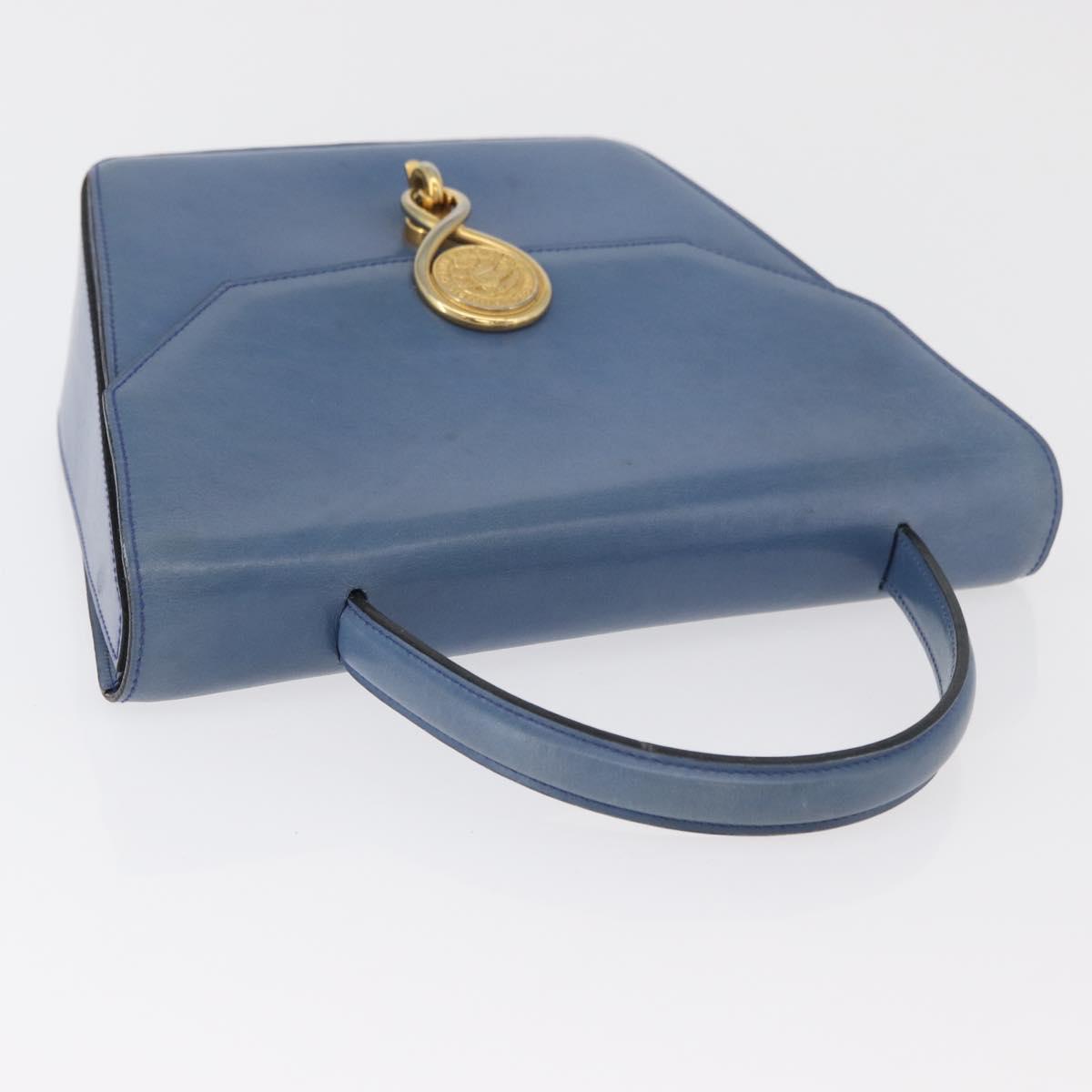 CELINE Medallion Hand Bag Leather Blue Gold Auth BA12709A