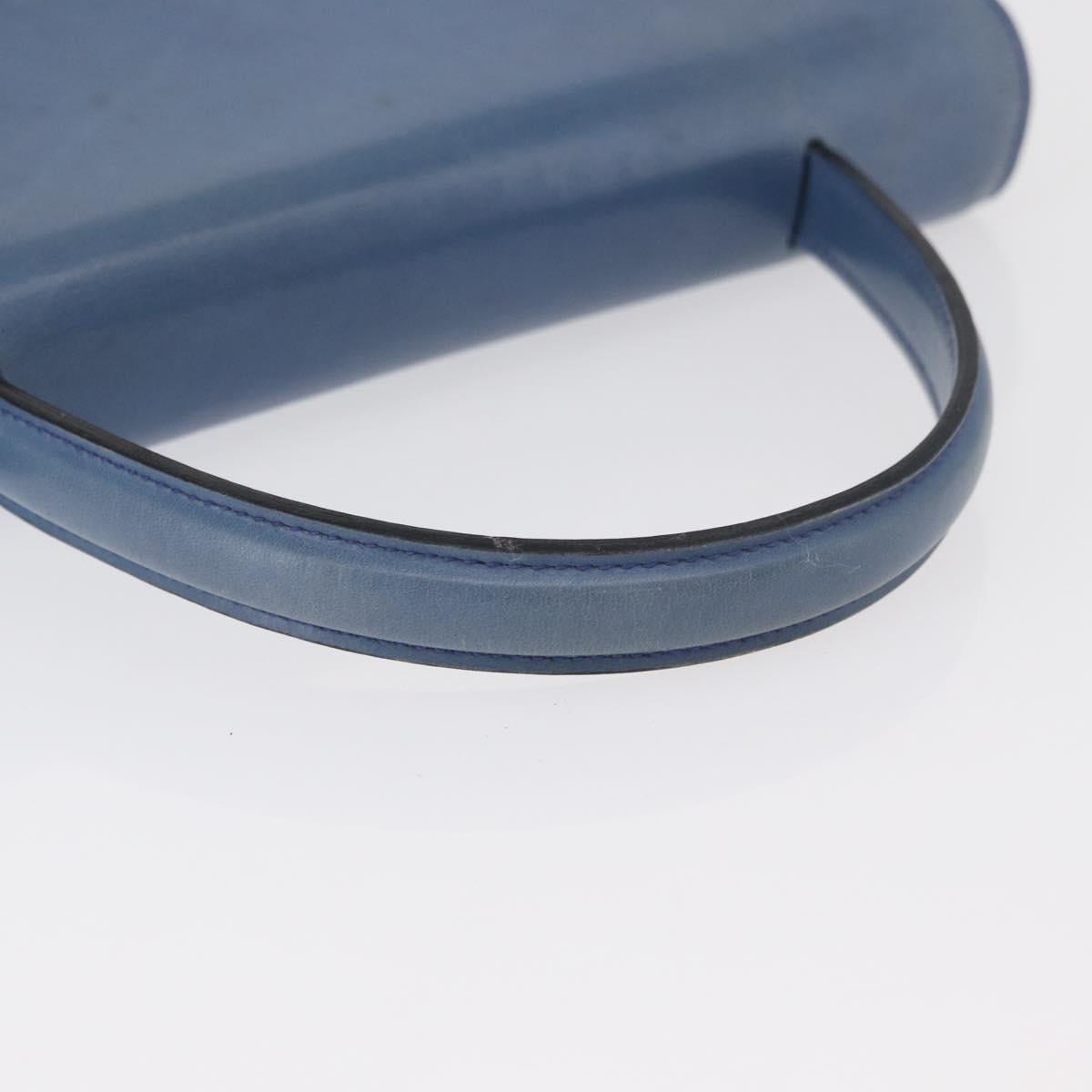 CELINE Medallion Hand Bag Leather Blue Gold Auth BA12709A