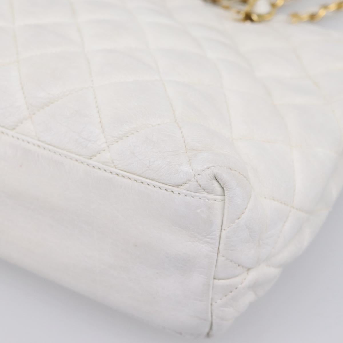 CHANEL Chain Shoulder Bag Lamb Skin White Gold CC Auth BA12714