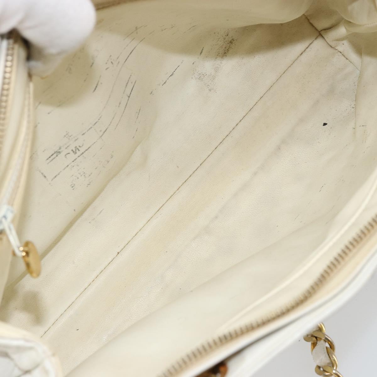 CHANEL Chain Shoulder Bag Lamb Skin White Gold CC Auth BA12714