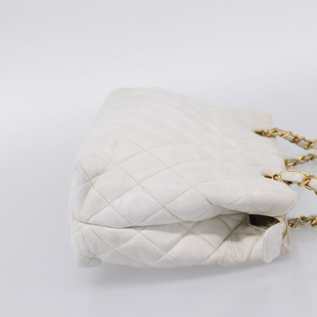 CHANEL Chain Shoulder Bag Lamb Skin White Gold CC Auth BA12714