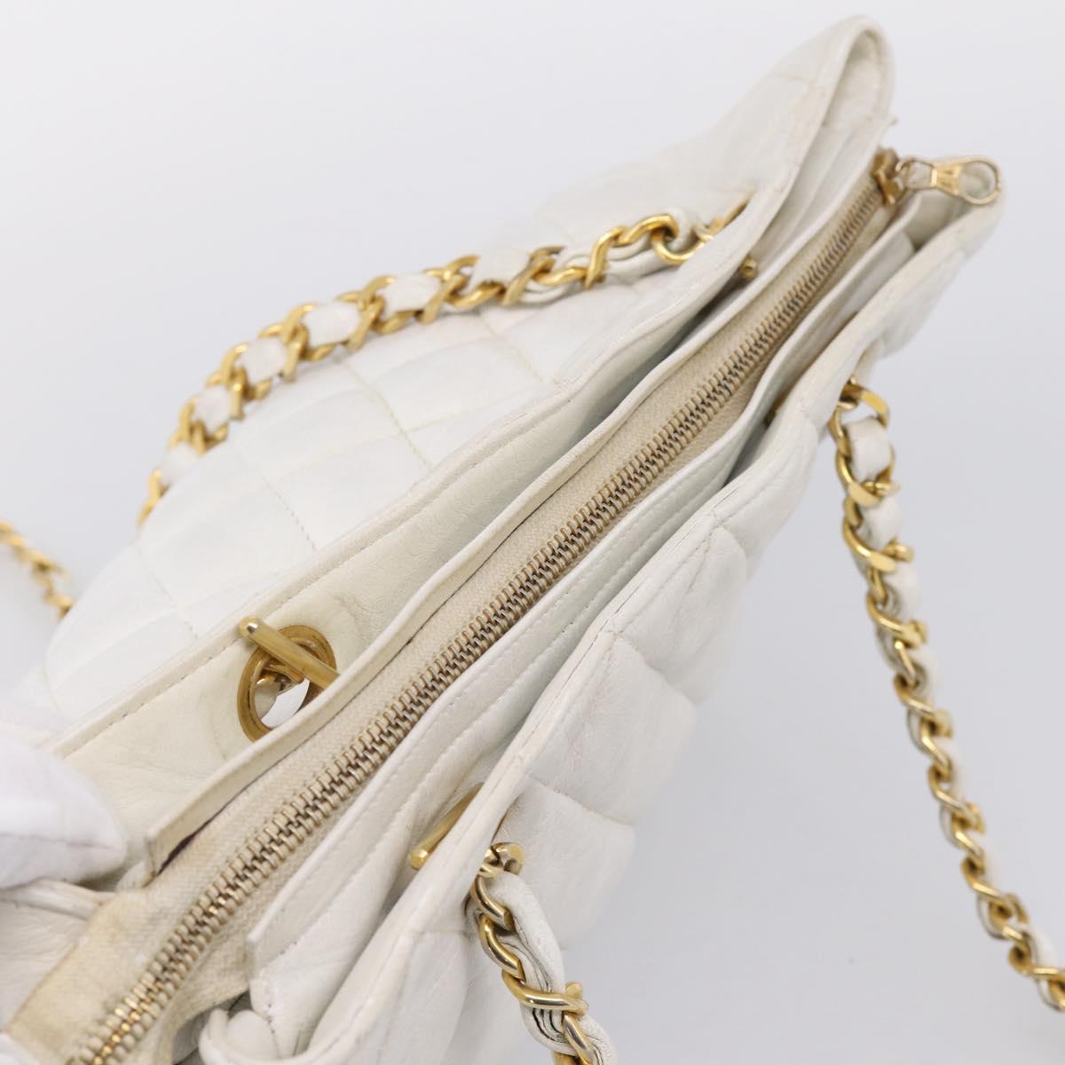 CHANEL Chain Shoulder Bag Lamb Skin White Gold CC Auth BA12714