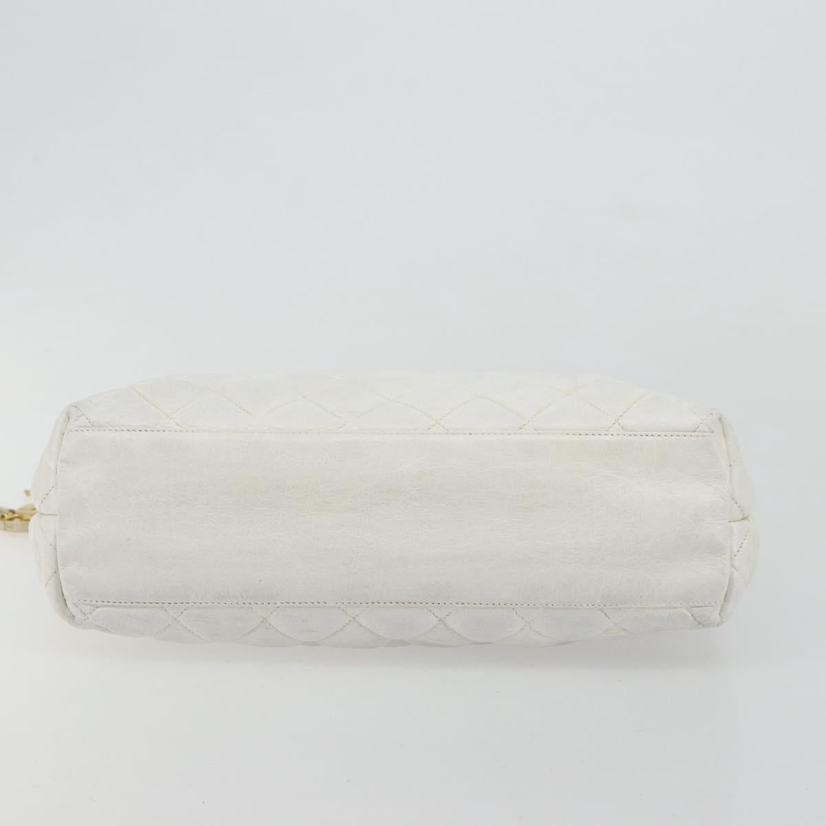 CHANEL Chain Shoulder Bag Lamb Skin White Gold CC Auth BA12714